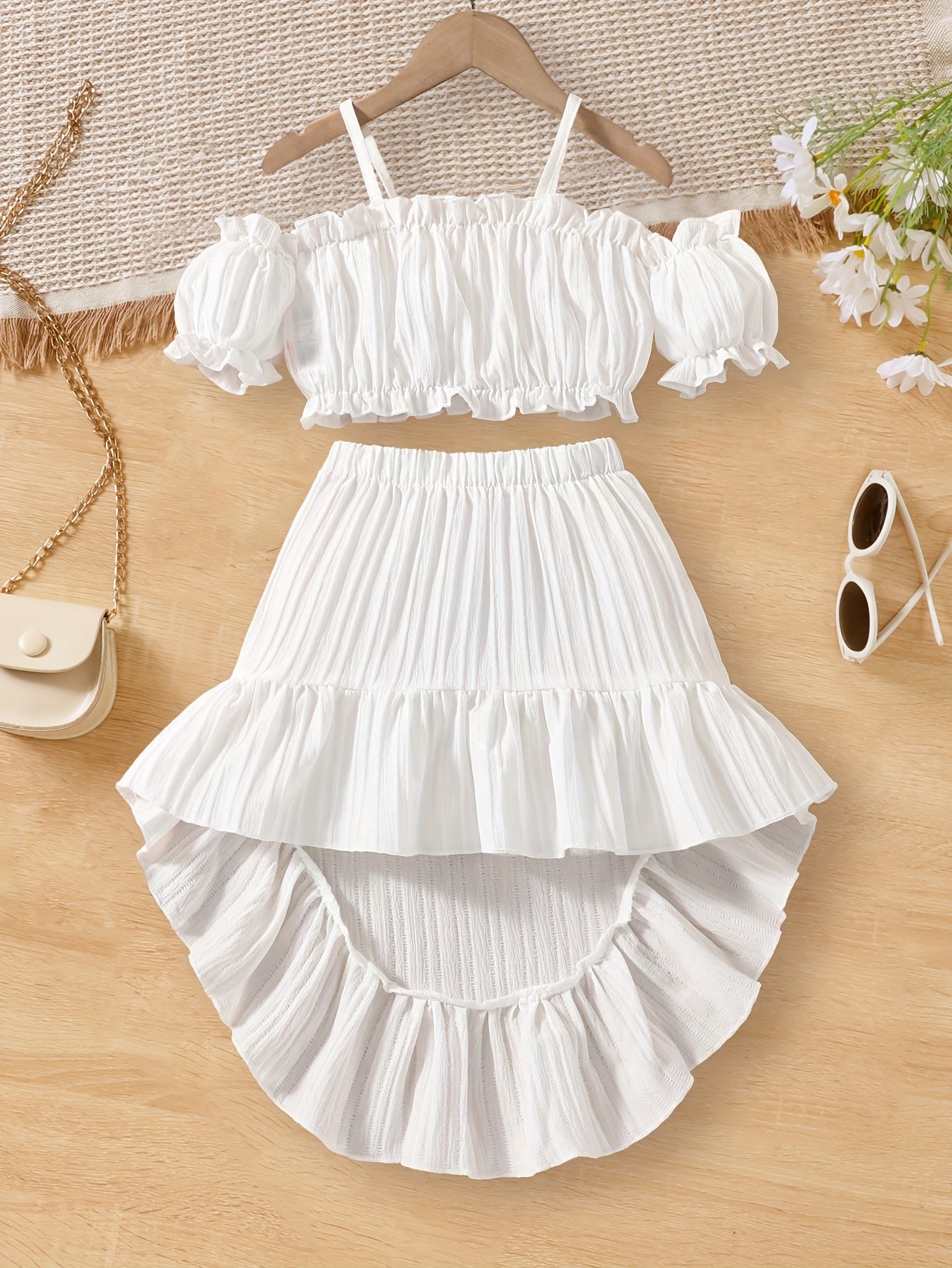 Elegant 2 Pcs Cold-Shoulder Crop Top + High Wait Skirt Girl's Set, Holiday Leisure Summer Clothes, Gift - Topdecheztop.fr
