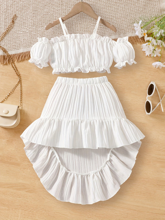 Elegant 2 Pcs Cold-Shoulder Crop Top + High Wait Skirt Girl's Set, Holiday Leisure Summer Clothes, Gift - Topdecheztop.fr