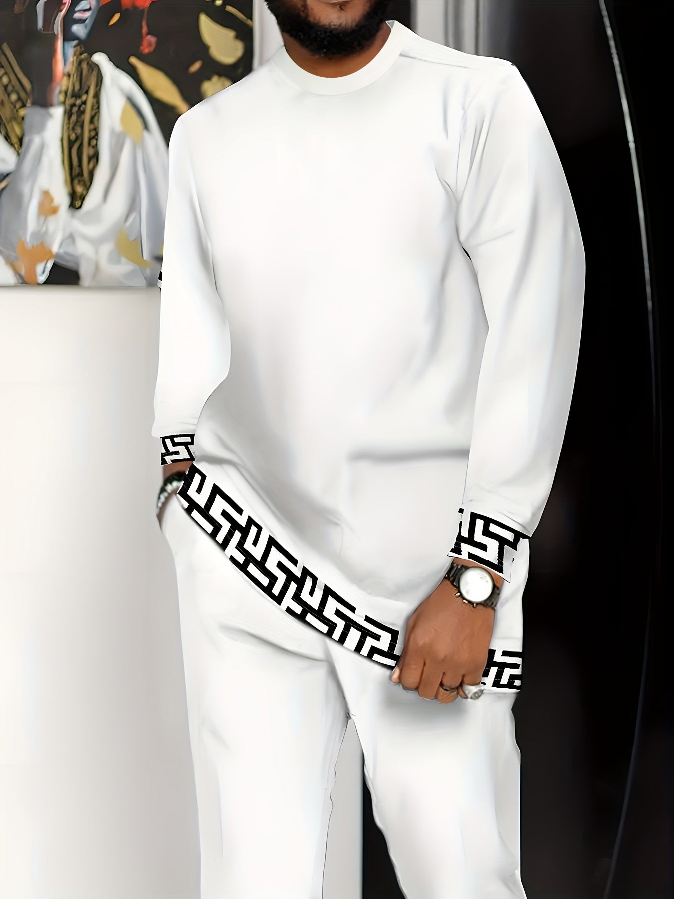 Ensemble pantalon blanc élégant à manches longues pour homme