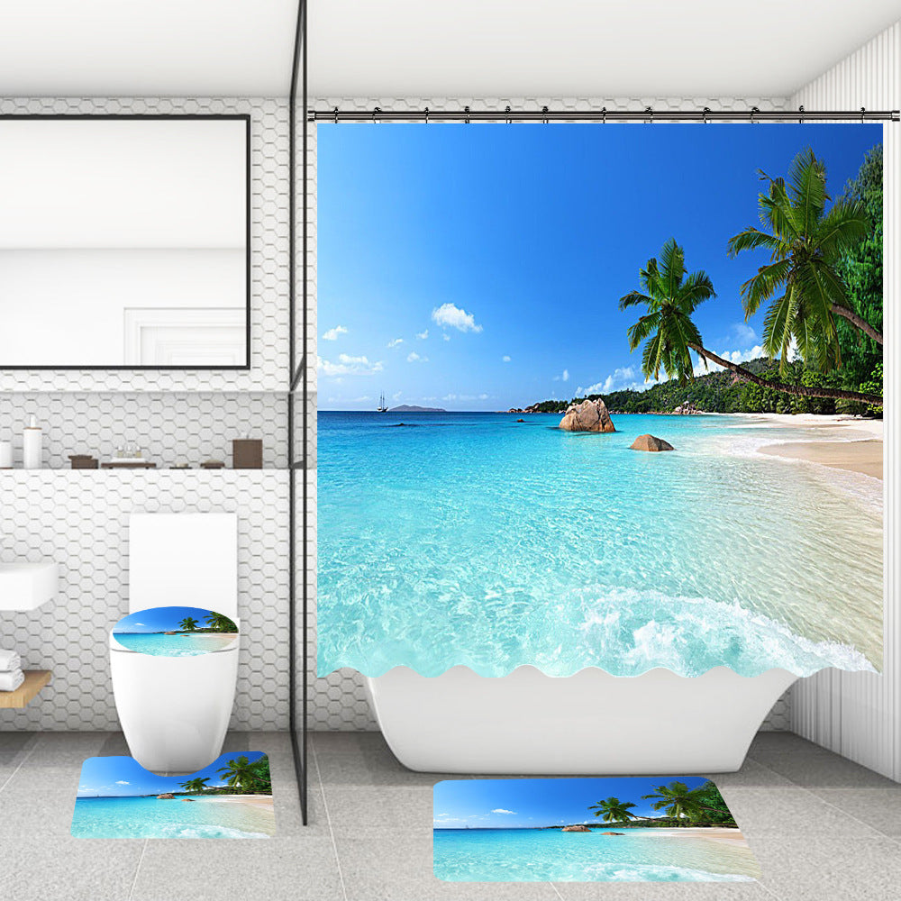 Rideau de douche de salle de bain avec tapis de sol et imprimé