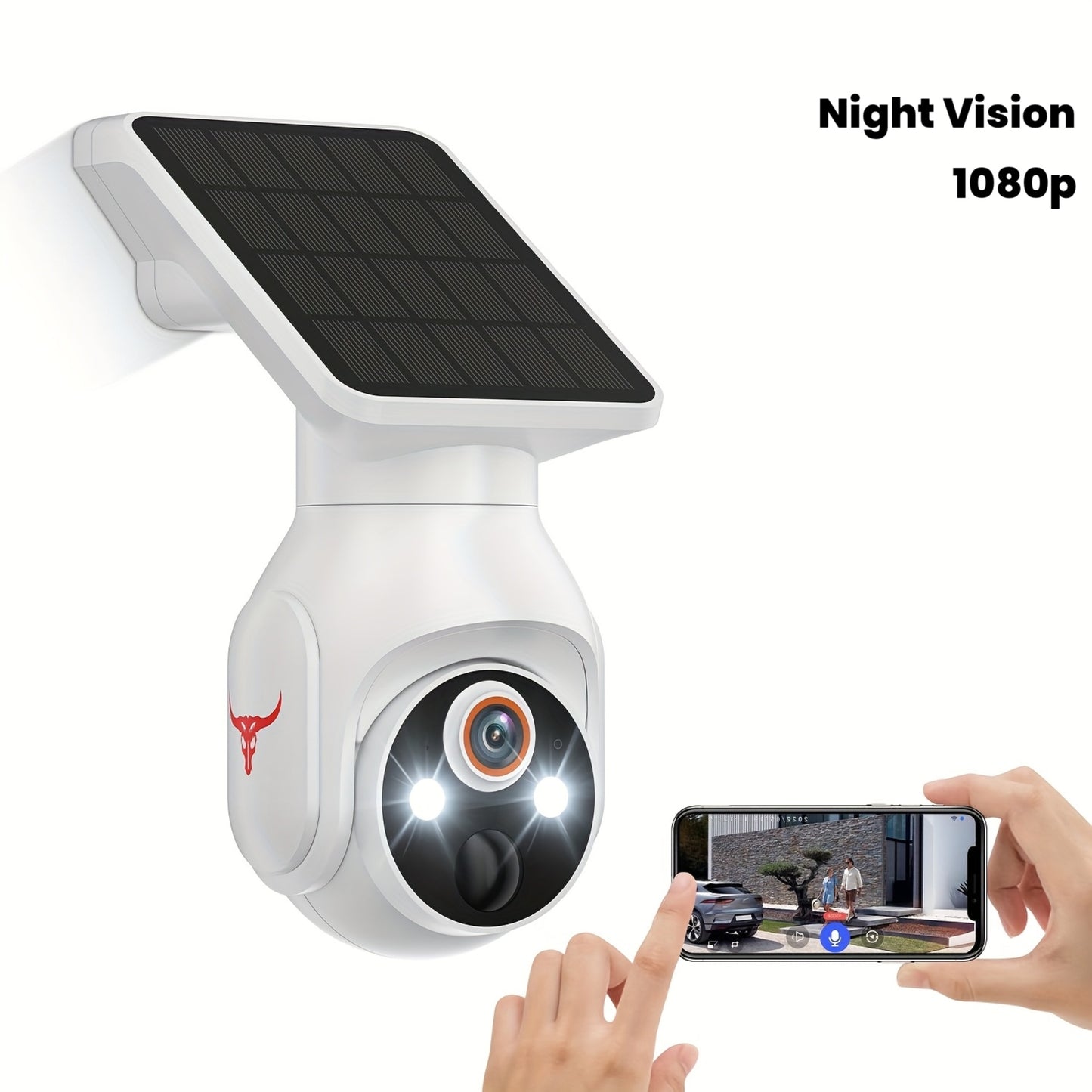 Caméra de sécurité extérieure sans fil avec panneau solaire, caméra WiFi pour la sécurité de votre domicile avec vision nocturne couleur 1080p