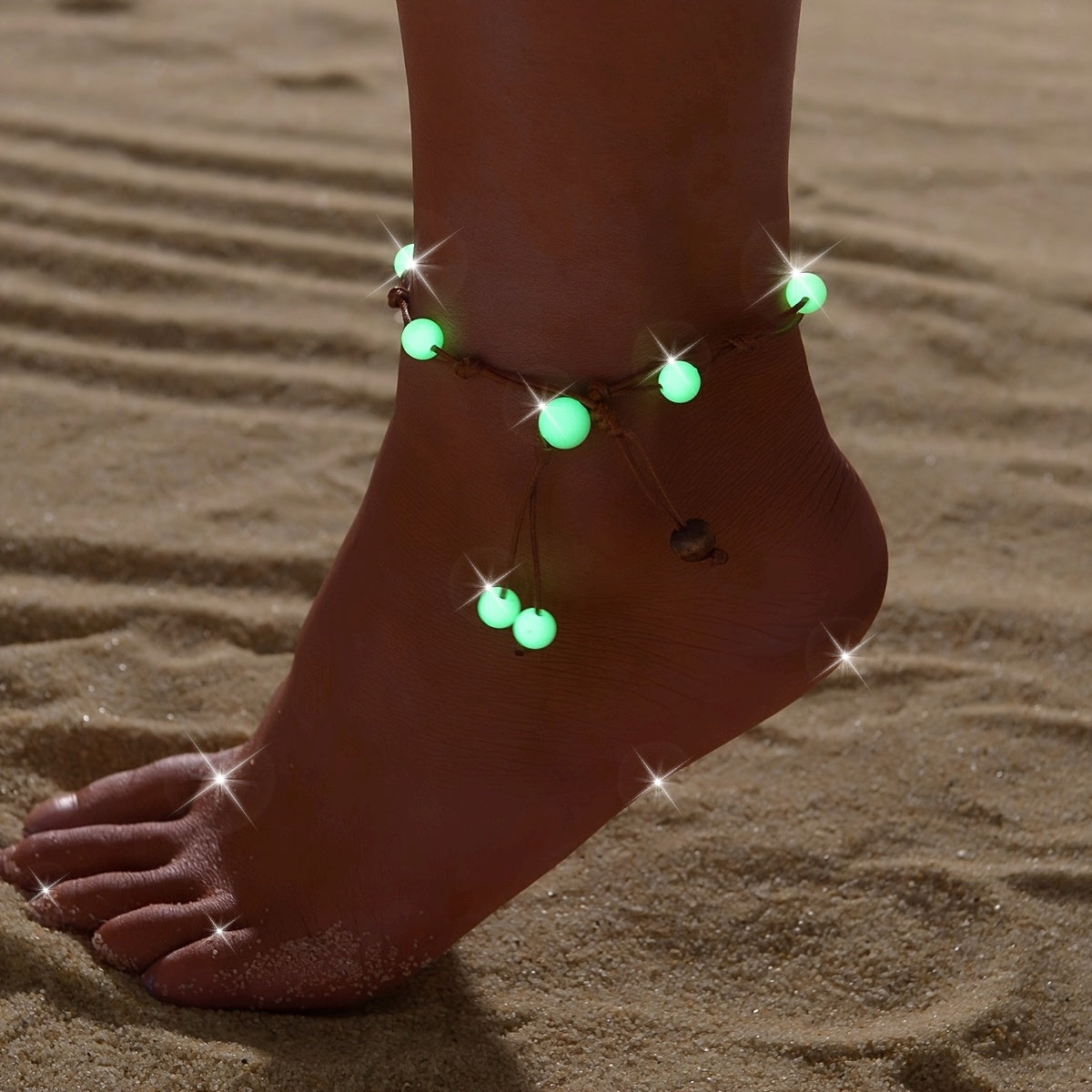 Bracelet de cheville bohème chic en perles acryliques phosphorescentes