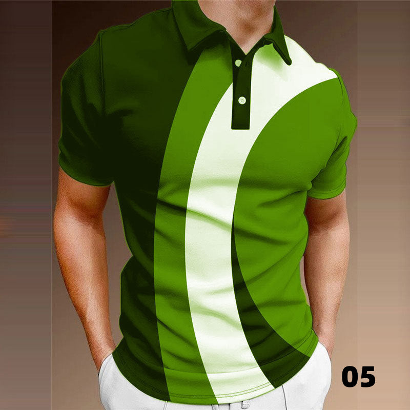 Pull à revers imprimé numérique 3D, manches courtes, style décontracté