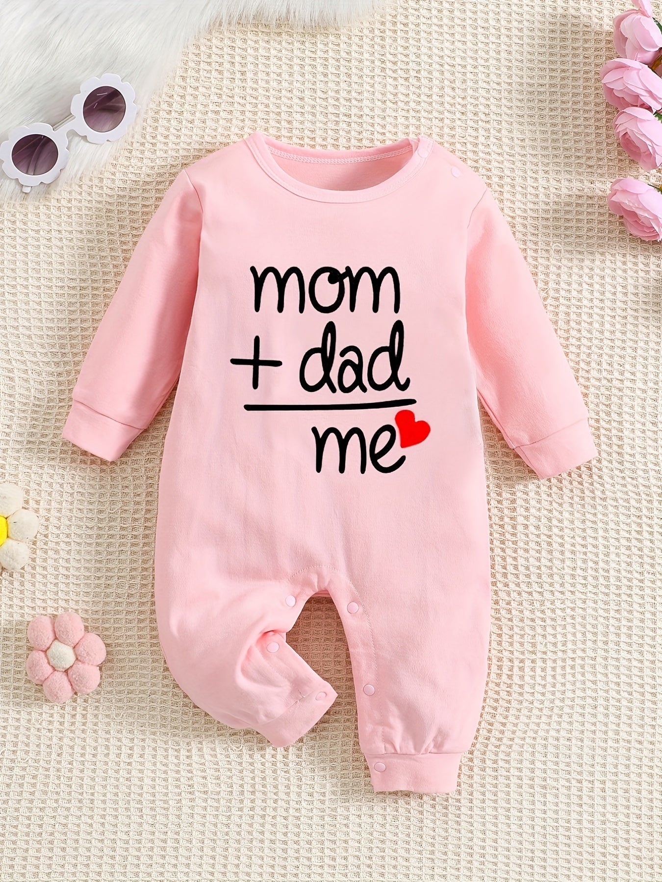 Baby Cute Onesie, Long-sleeved Cotton Jumpsuit With Mom+dad=me Print - Topdecheztop.fr