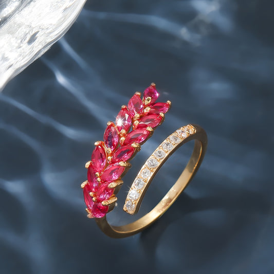 Bague ouverte femme cuivre plaque or 18 carats - Zircone cubique coloree, style elegant, 7 modeles