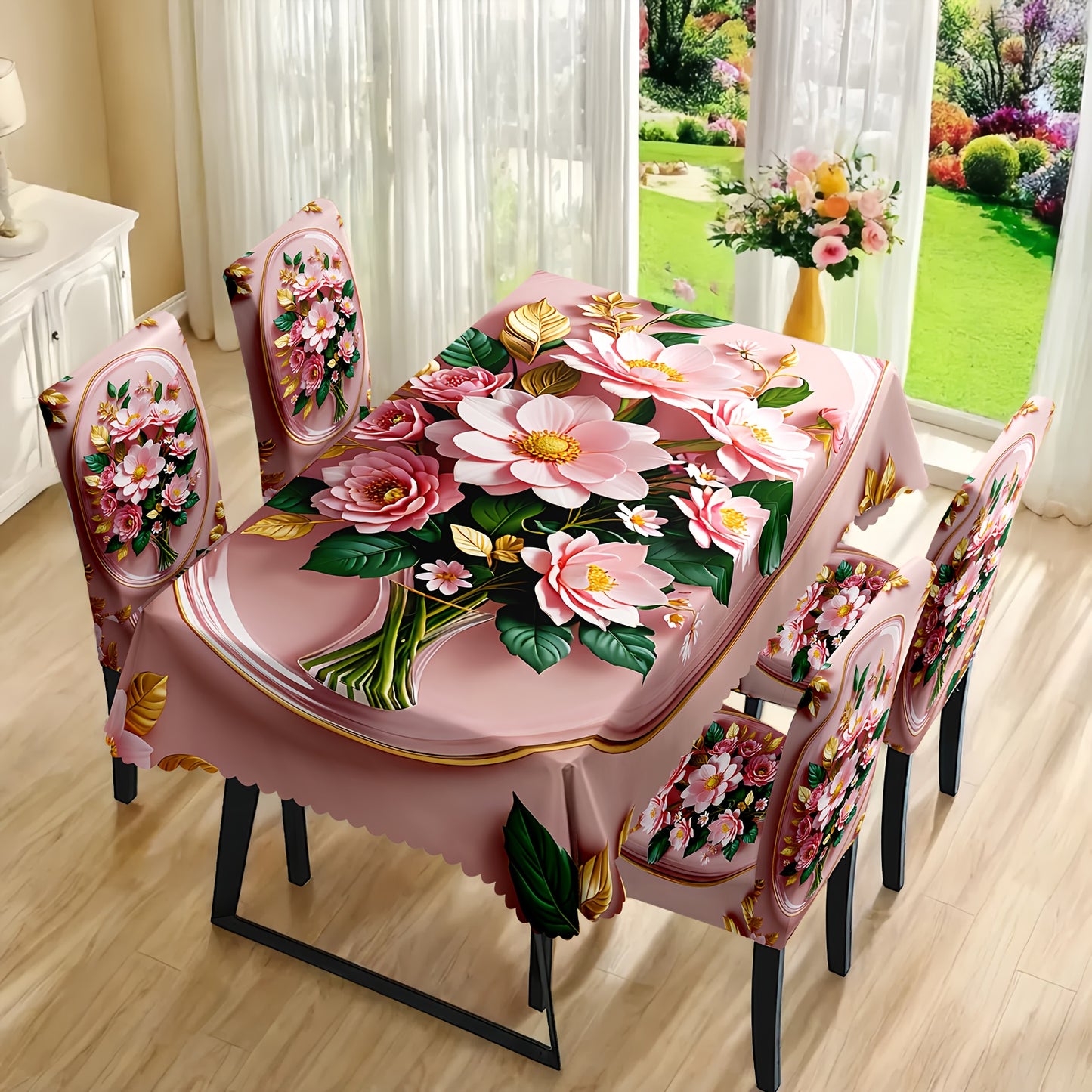 7 pièces Superbe ensemble de nappe rectangulaire + housse de chaise