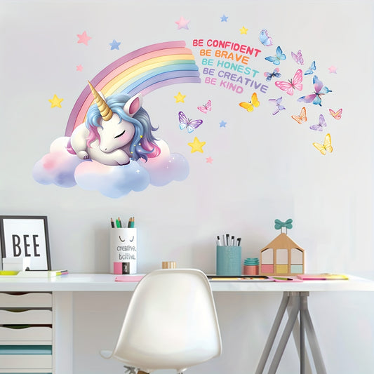 Boho-Chic Rainbow Unicorn Wall Decal - Inspirational Quotes, Removable PVC Sticker for Girls' Rooms, Living Spaces & Nursery Decor - Topdecheztop.fr