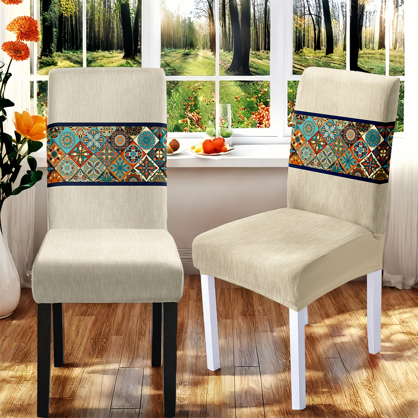 7 pièces Superbe ensemble de nappe rectangulaire + housse de chaise