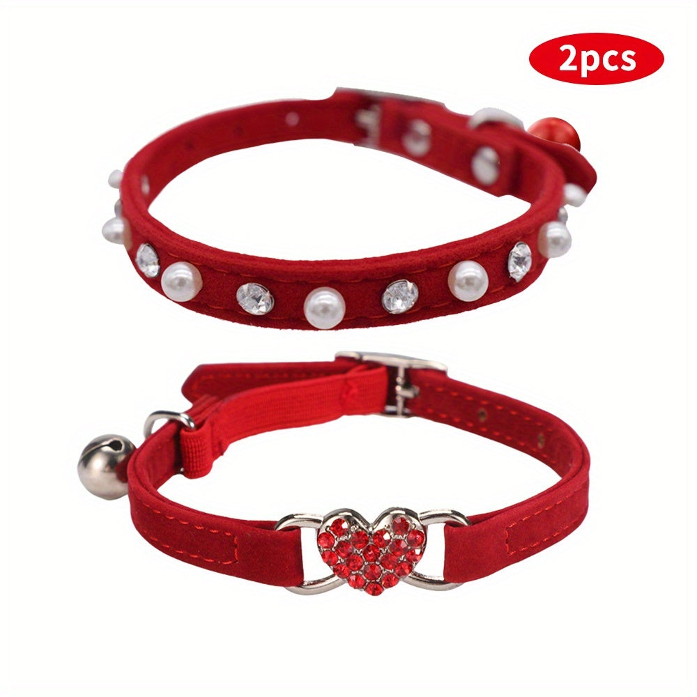 Lot de 2 colliers de sécurité réglables en velours doux synthétique avec strass