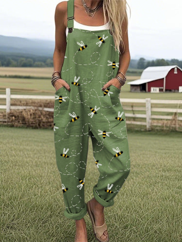 Pantalon à bretelles décontracté à boutons imprimés en 3D numérique