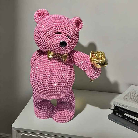 1pc Creative Cute Rose Bear Resin Statue, Home Decor, Wedding Decor, Birthday Decor, Etc. It Can Also Be Used As a Holiday Surprise Gift