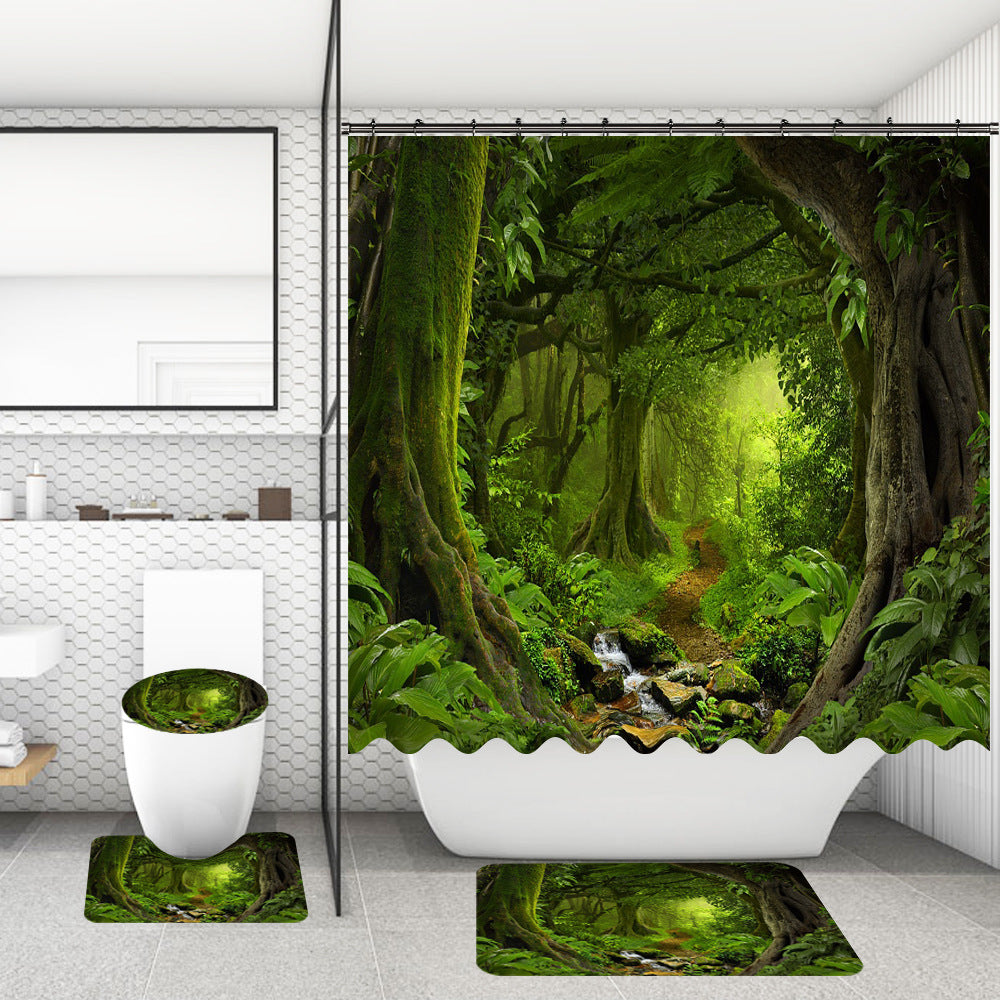 Rideau de douche de salle de bain avec tapis de sol et imprimé