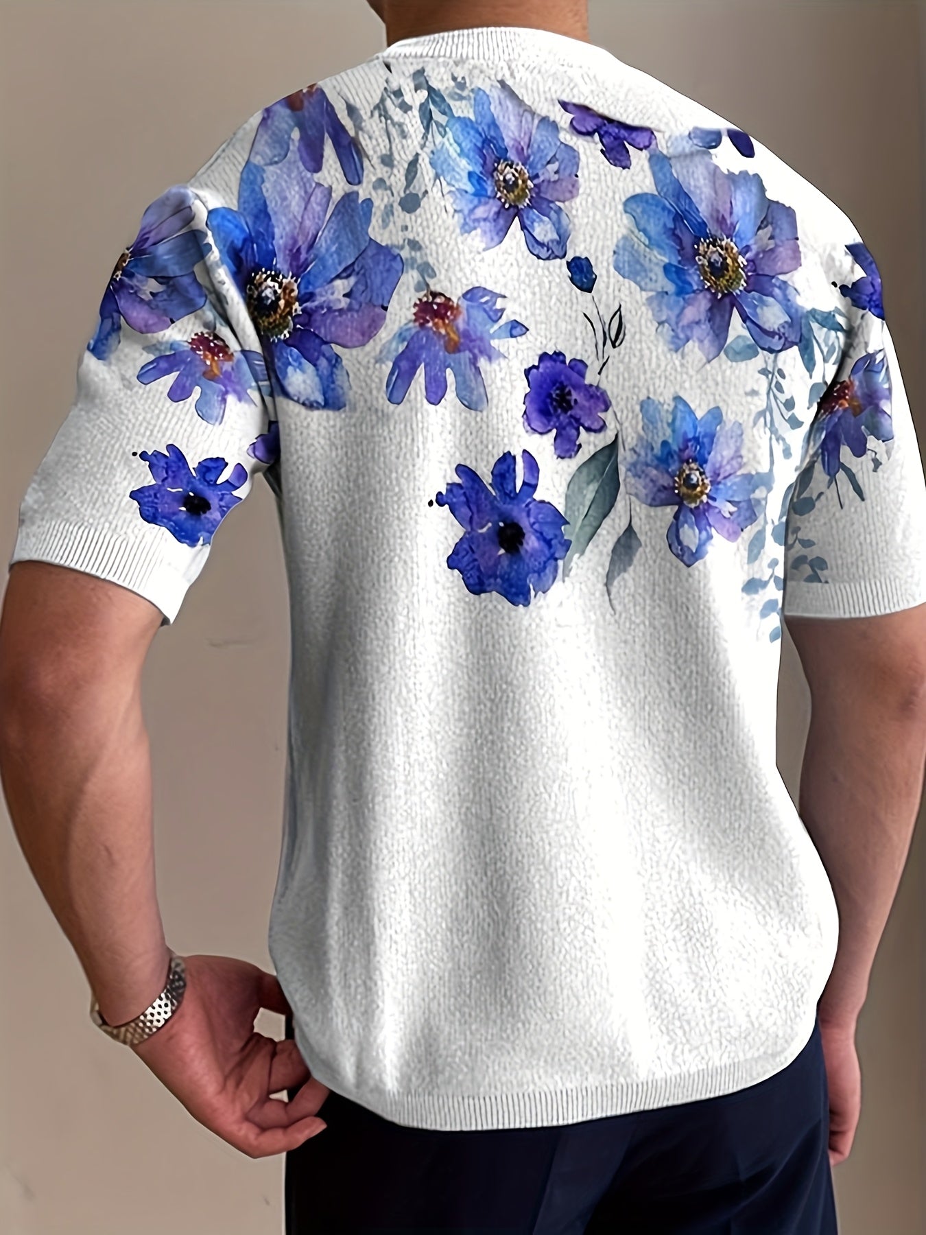 Pull en tricot à imprimé floral pour homme