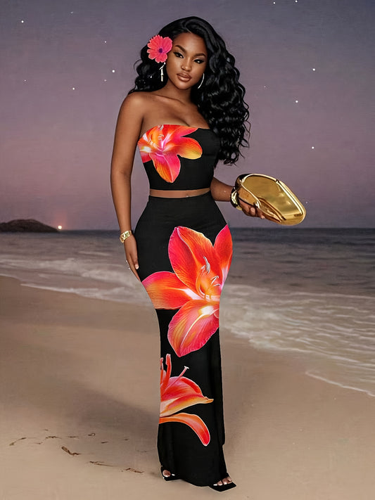 Ensemble deux pièces noir sans bretelles pour femme