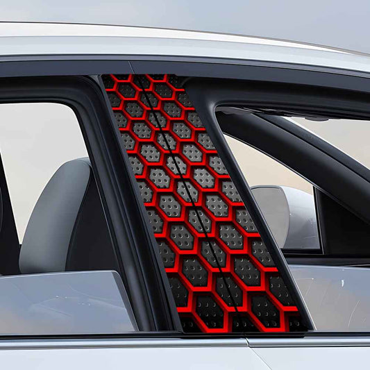2pcs Vinyl B-Pillar Stickers - Hexagonal Pattern, Scratch & Dirt Resistant, Easy to Install, Self-Adhesive, Semi-Gloss Finish for Car Interior/Exterior Decor, Car