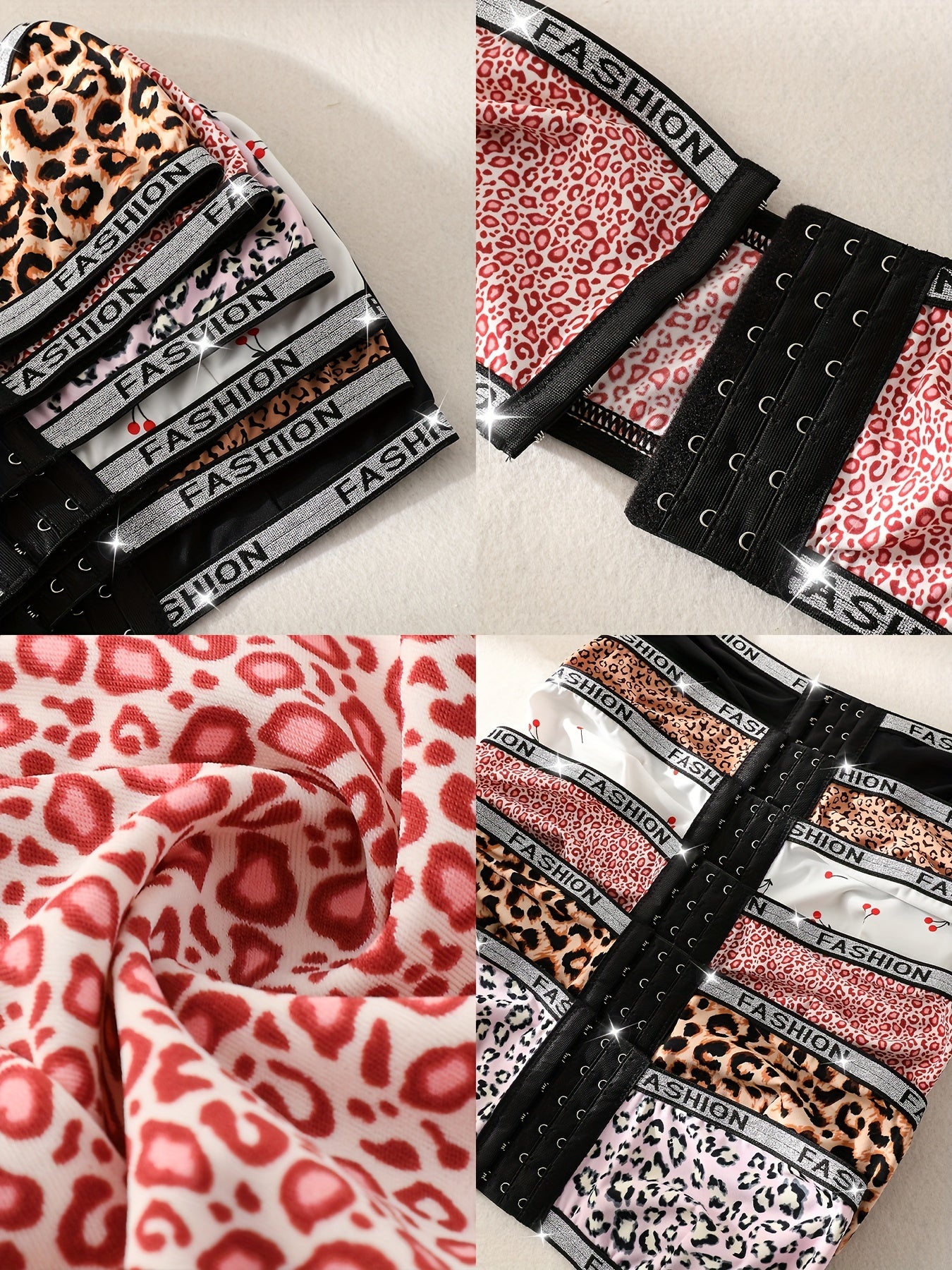 Ensemble de 6 soutiens-gorge sans bretelles à imprimé léopard