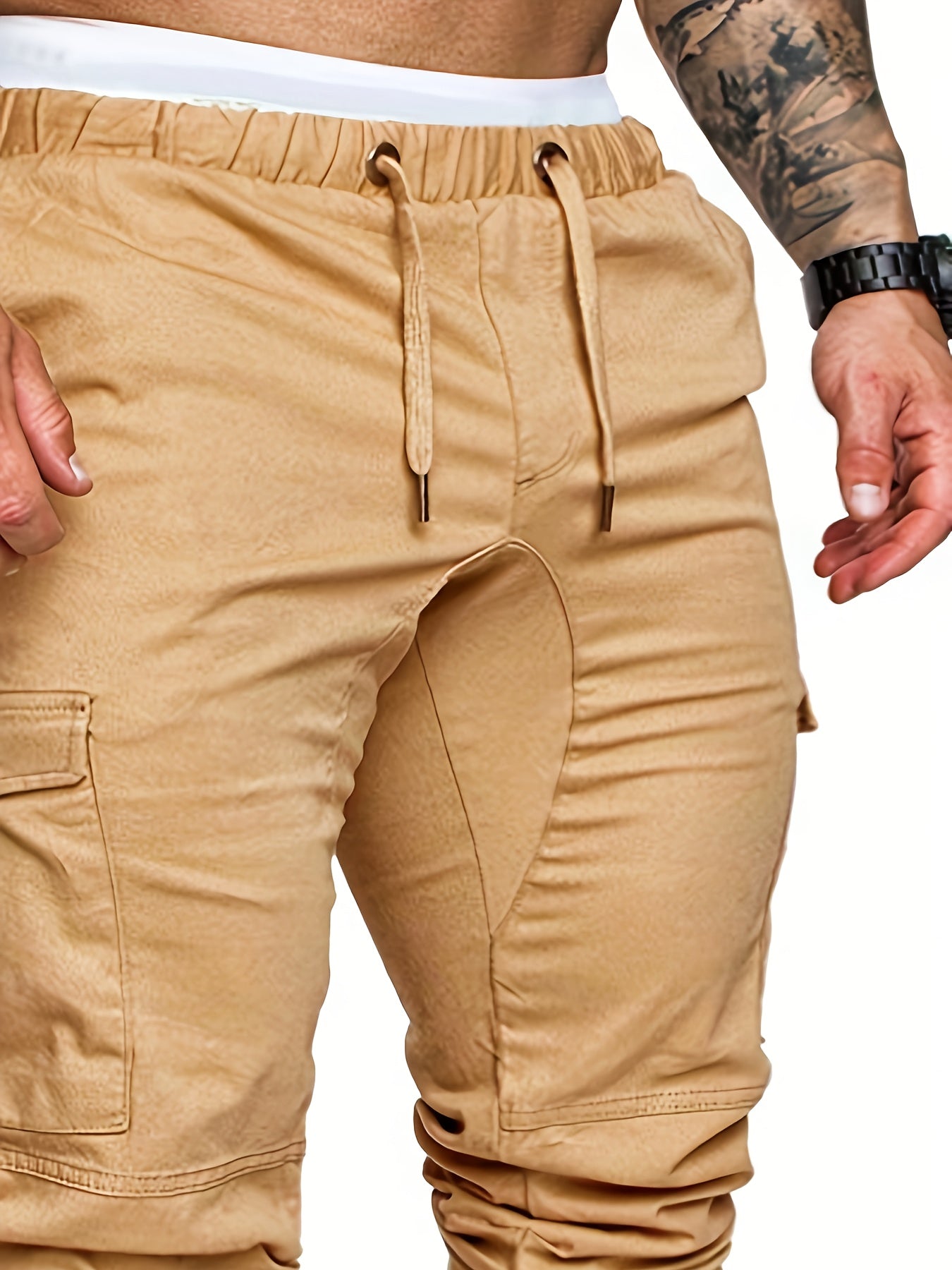 Pantalon cargo robuste pour homme avec design multi-poches, taille réglable