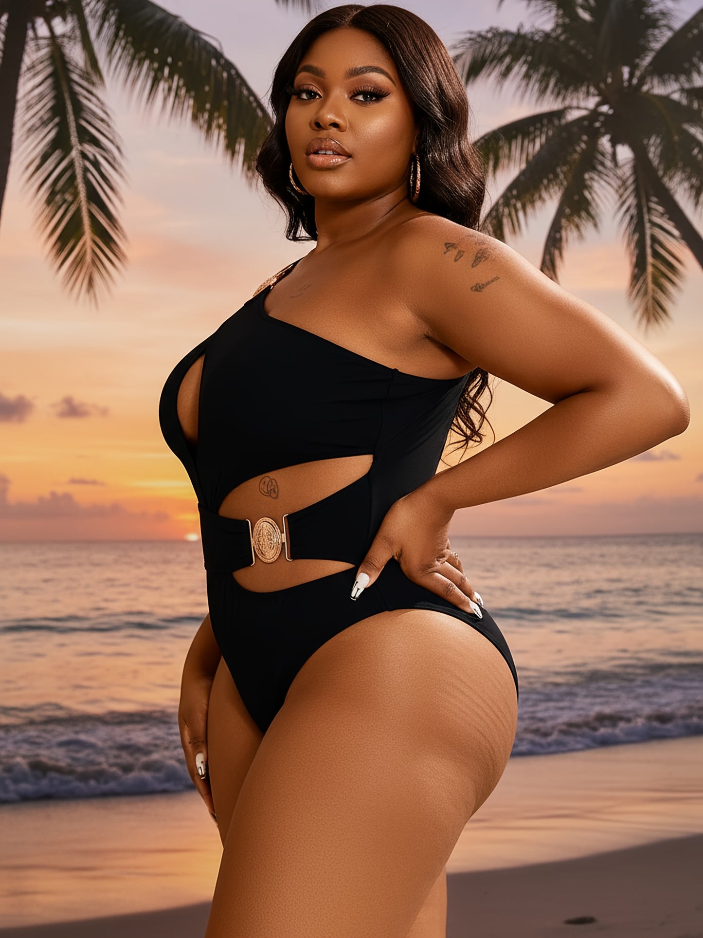 Maillot de bain une pièce noir sexy à une épaule dénudée pour femme