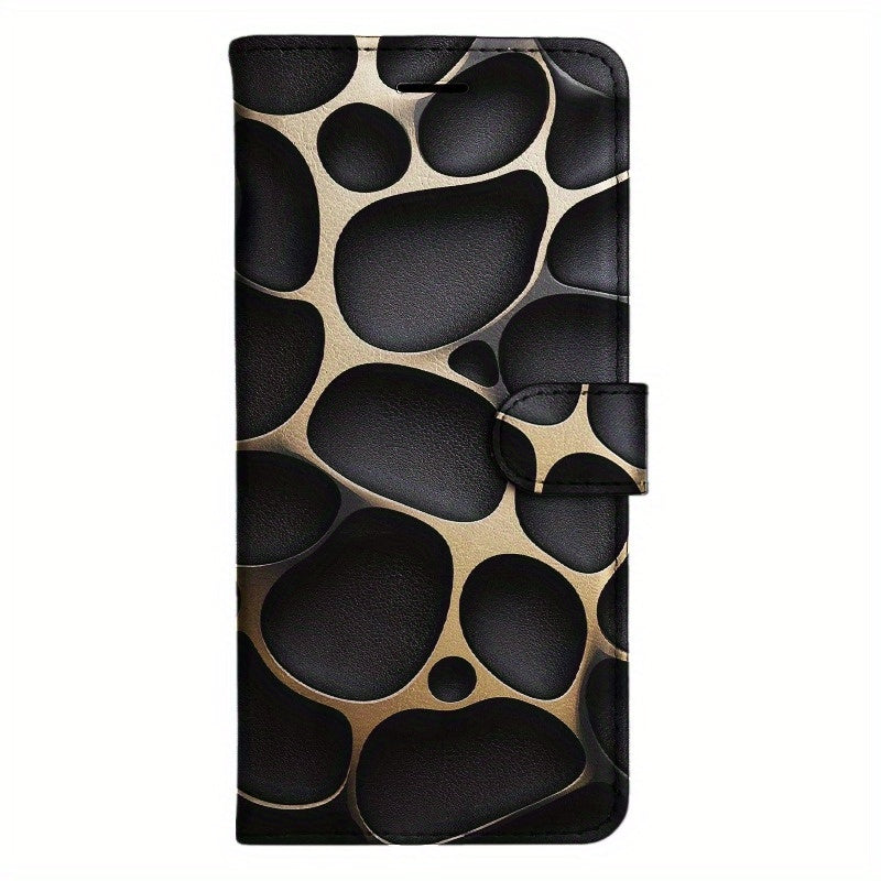 Étui portefeuille magnétique à rabat avec rayures noires et dorées, SAMSUNG