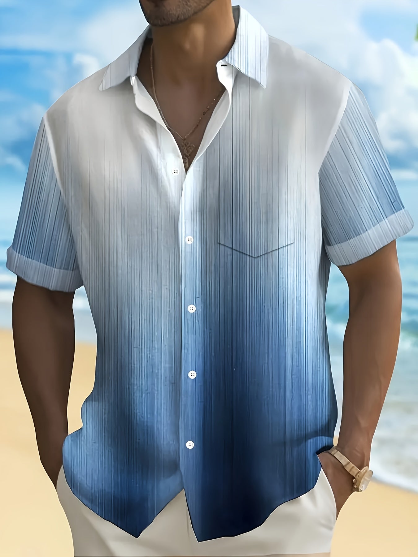 Chemise homme à rayures tropicales dégradées, imprimée en 3D