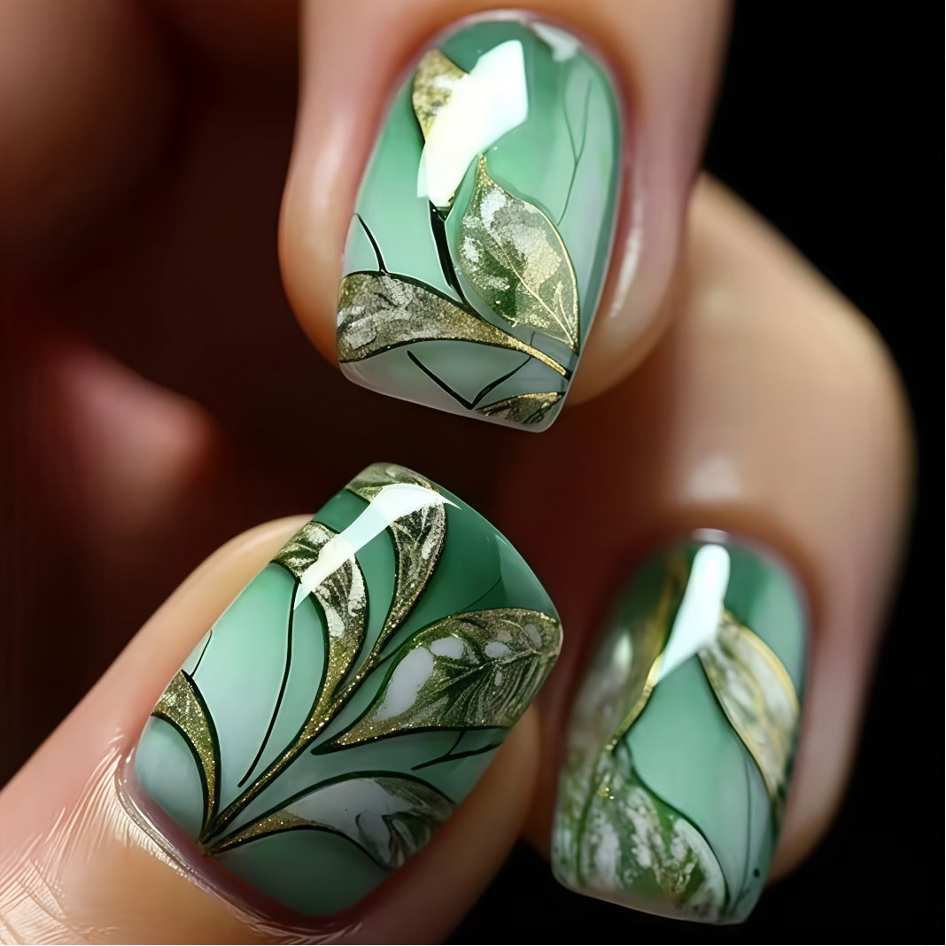 24 faux ongles carrés courts à paillettes