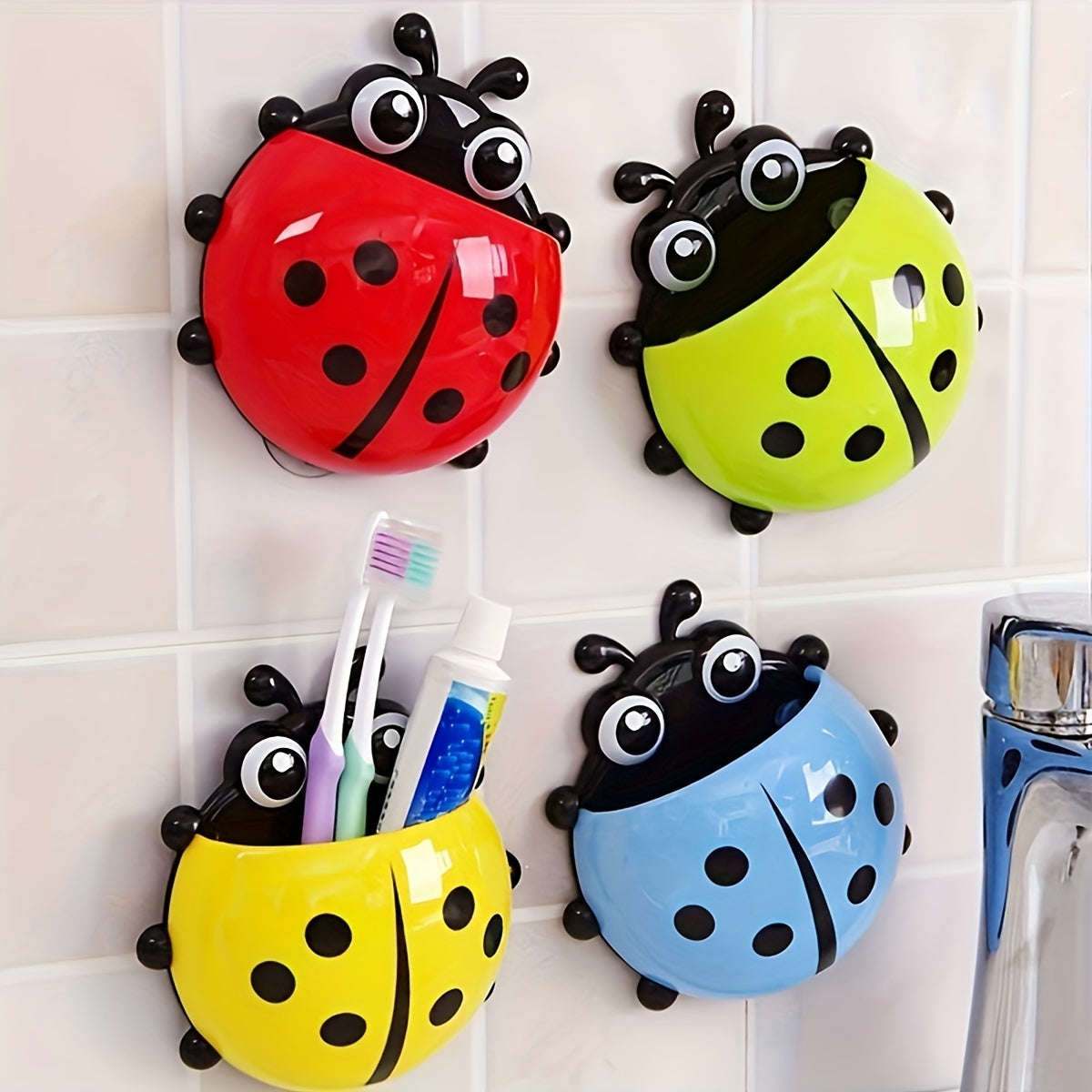 1pc Cute Ladybug Toothbrush Holder - No-Drill, Wall-Mounted Suction Cup Storage Rack for Bathroom Organization, Christmas/Halloween Gift Decoration - Topdecheztop.fr