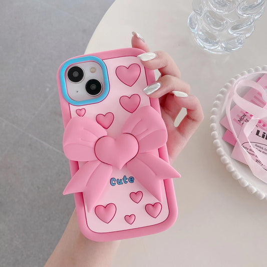 Coque de téléphone - 1 coque pleine écran avec support et motif cœur, compatible avec iPhone