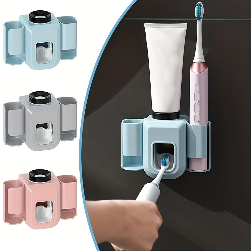 1pc Toothbrush Holder With Automatic Toothpaste Dispenser, Wall Mounted Toothbrush Storage Rack, Punch-free Toothbrush Storage Organizer, Multifunctional Electric Toothbrush Holder, Bathroom Accessories - Topdecheztop.fr