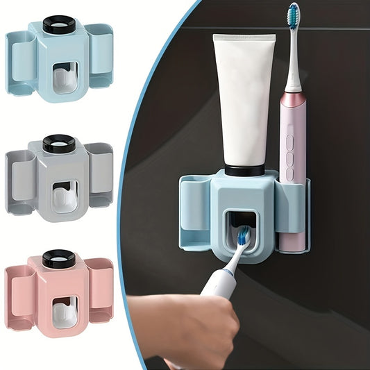 1pc Toothbrush Holder With Automatic Toothpaste Dispenser, Wall Mounted Toothbrush Storage Rack, Punch-free Toothbrush Storage Organizer, Multifunctional Electric Toothbrush Holder, Bathroom Accessories - Topdecheztop.fr