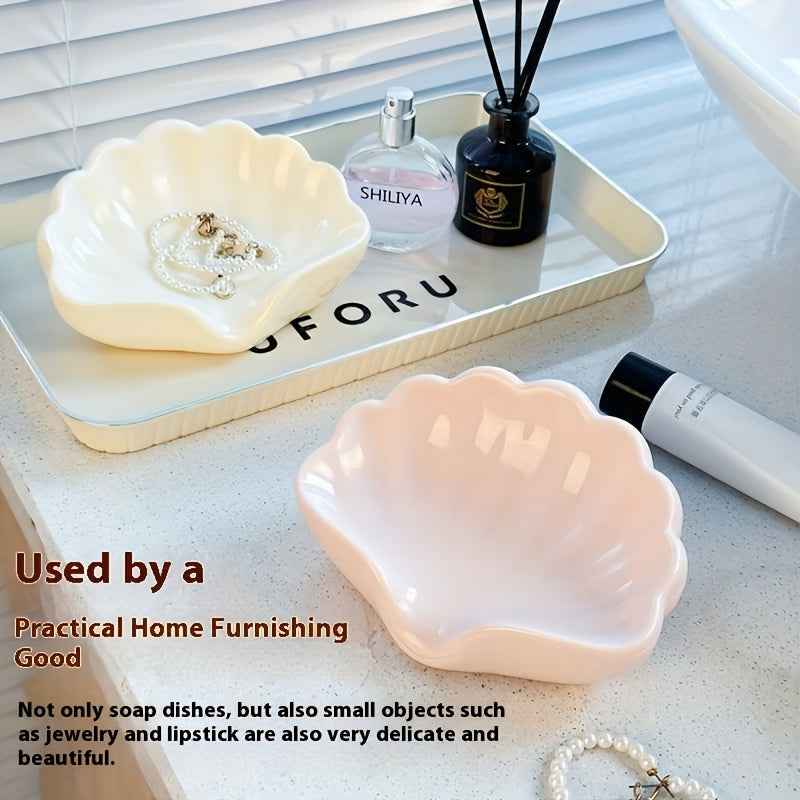 Light Luxury Bathroom Soap Dish, Shell Soap Holder with Drainage System for Creative Sink Organization and Storage, Space-Saving Bath Accessory Organizer, Multi-Functional Soap Dispenser and Sponge Caddy, Decorative Shower Sh