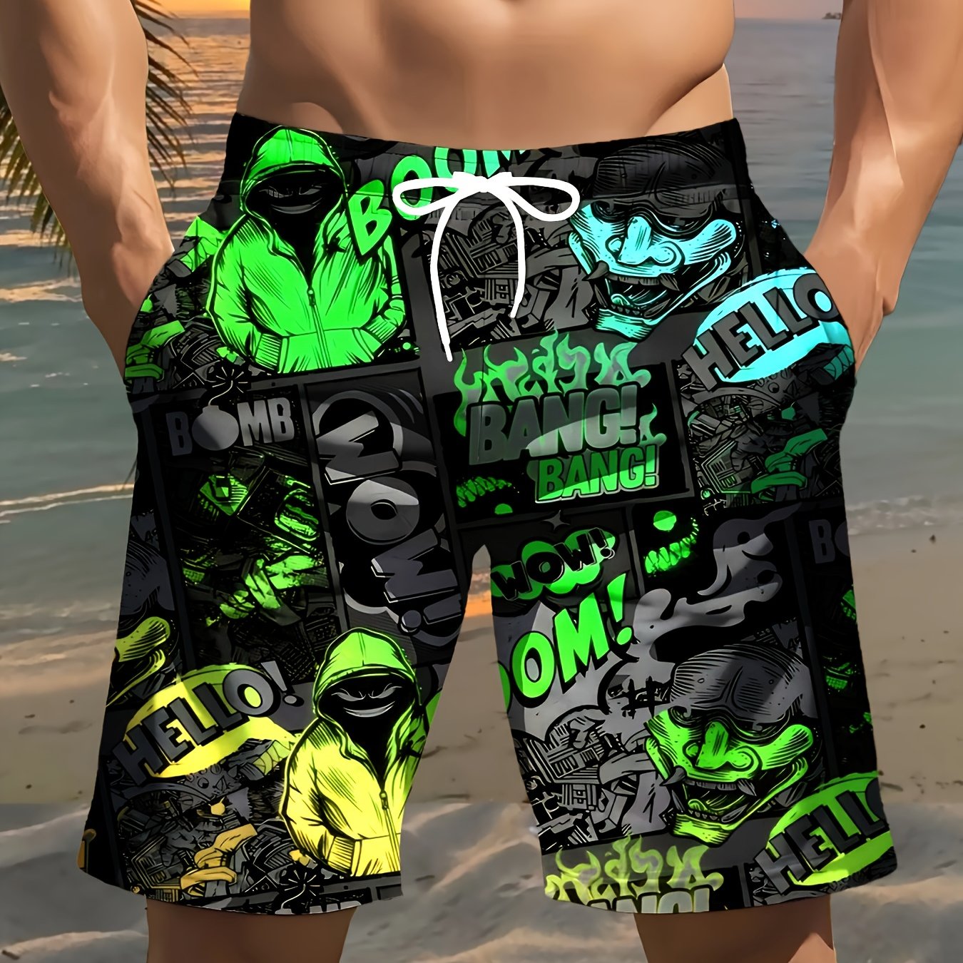 Short de plage imprimé pour homme, style hip-hop, imprimé 3D