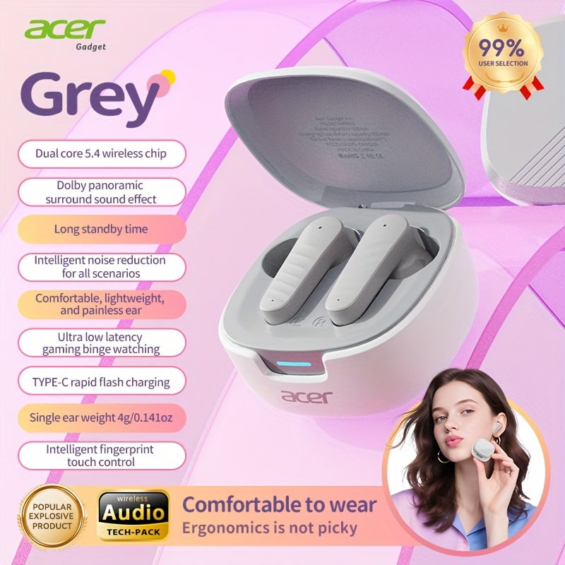 Écouteurs intra-auriculaires sans fil Acer avec chargement USB-C, son stéréo