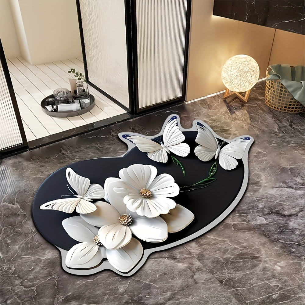 Tapis de bain papillon à motif floral