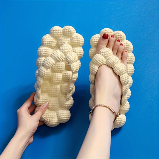 Women's Solid Color Bubble Slides, Trendy EVA Summer Flip Flops, Indoor & Outdoor Beach Slide Shoes - Topdecheztop.fr
