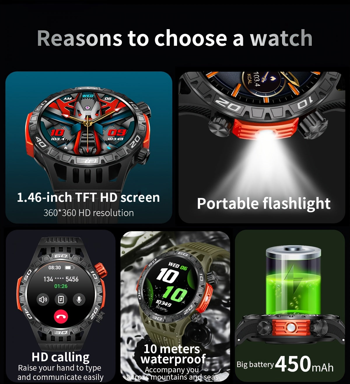 Montres connectées avec lampe de poche