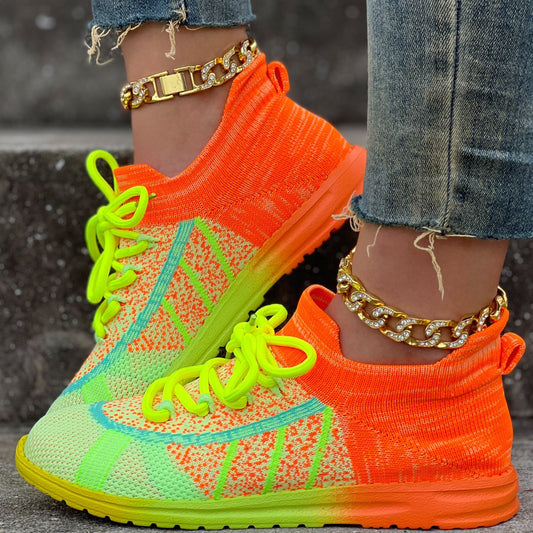 Women's Colorful Lace-up Sneakers, Comfortable Knitted Platform Soft Sole Walking Shoes, Breathable Running Shoes For Casual Sports Style - Topdecheztop.fr