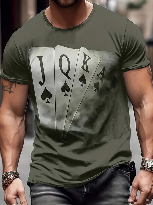 T-shirt élégant à imprimé carte, col rond, décontracté et confortable