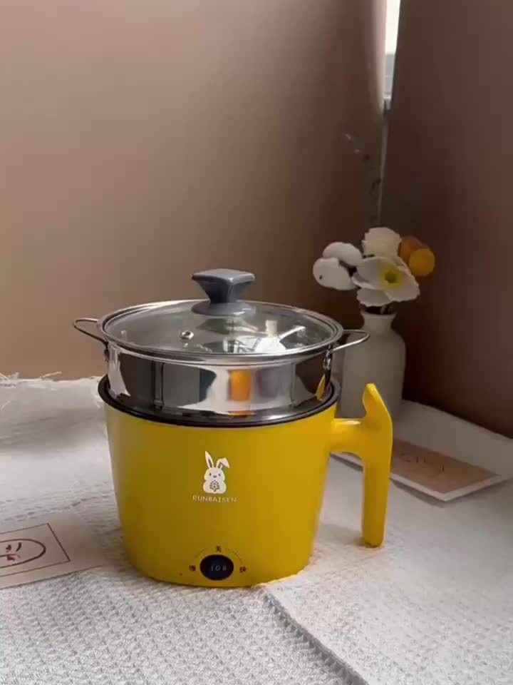 Marmite électrique multifonction en acier inoxydable avec poignée jaune