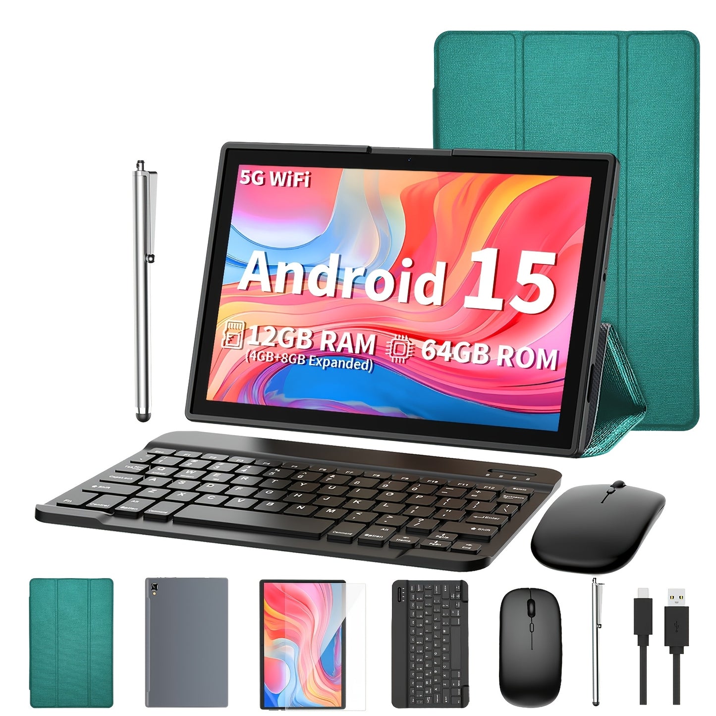 Tablette Android 15, 12 Go