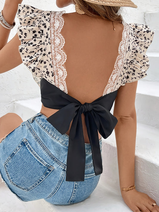 Haut dos nu élégant à imprimé floral pour femme