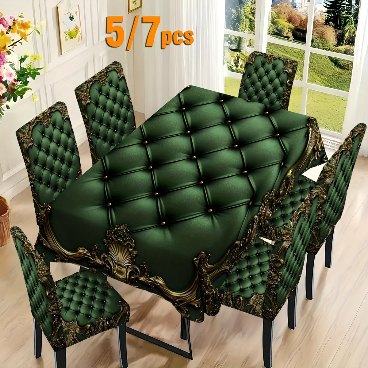 7 pièces Superbe ensemble de nappe rectangulaire + housse de chaise