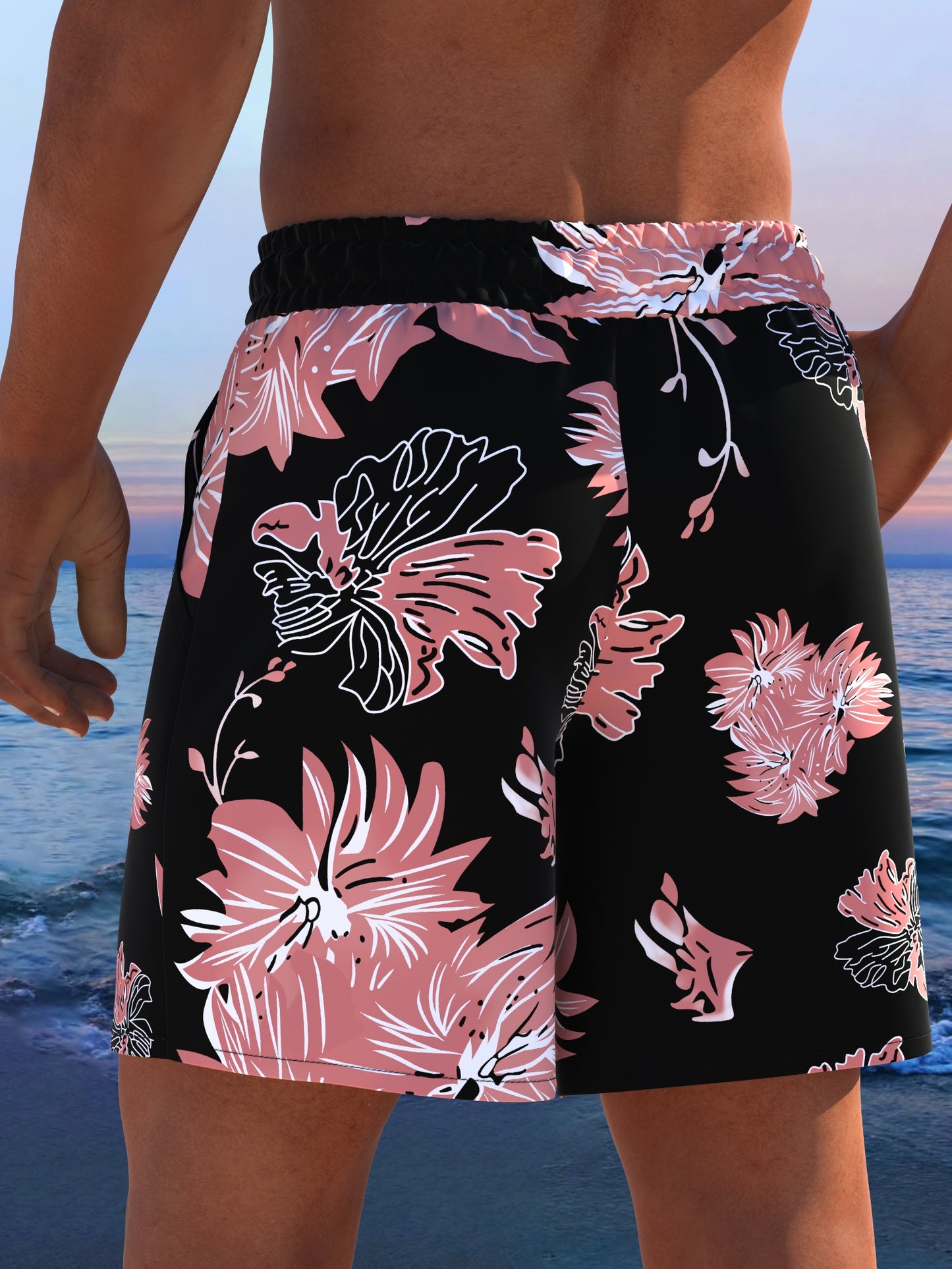 Short de plage pour homme à imprimé tropical avec cordon de serrage ajustable