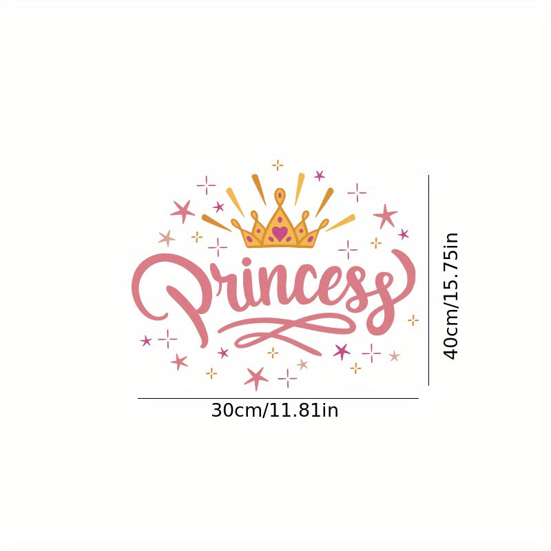 1 autocollant mural coloré avec couronne de princesse et lettrage - Topdecheztop.fr