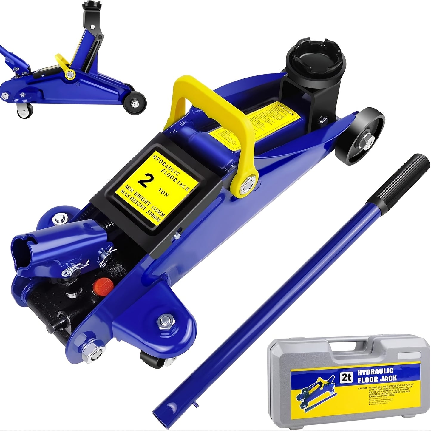 Cric hydraulique robuste de 2 tonnes conçu pour les interventions d'urgence et l'entretien régulier.