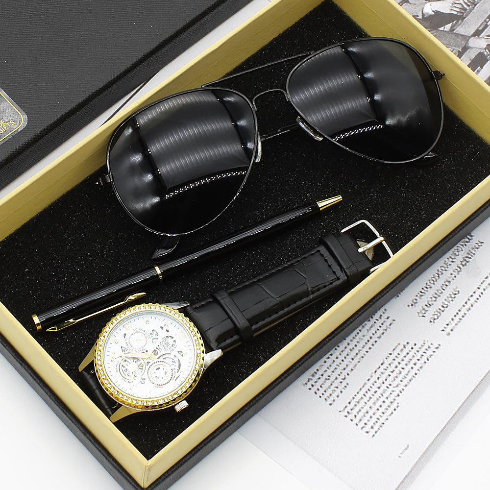 Montre à quartz pour homme, lunettes de soleil  stylo, coffret cadeau