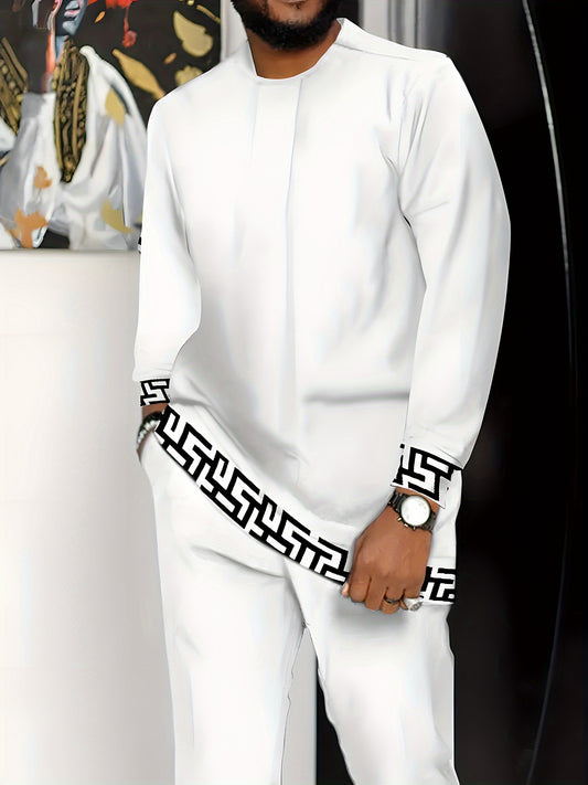 Ensemble pantalon blanc élégant à manches longues pour homme