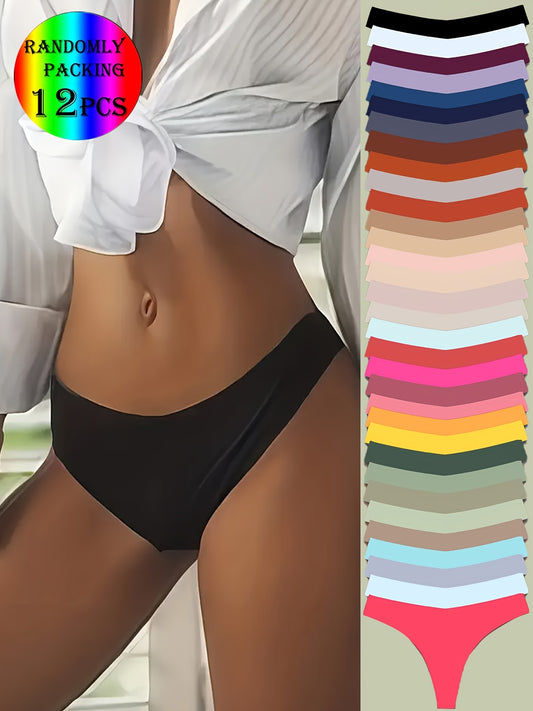 Lot aléatoire de 12 culottes sexy sans coutures pour femmes, confortables