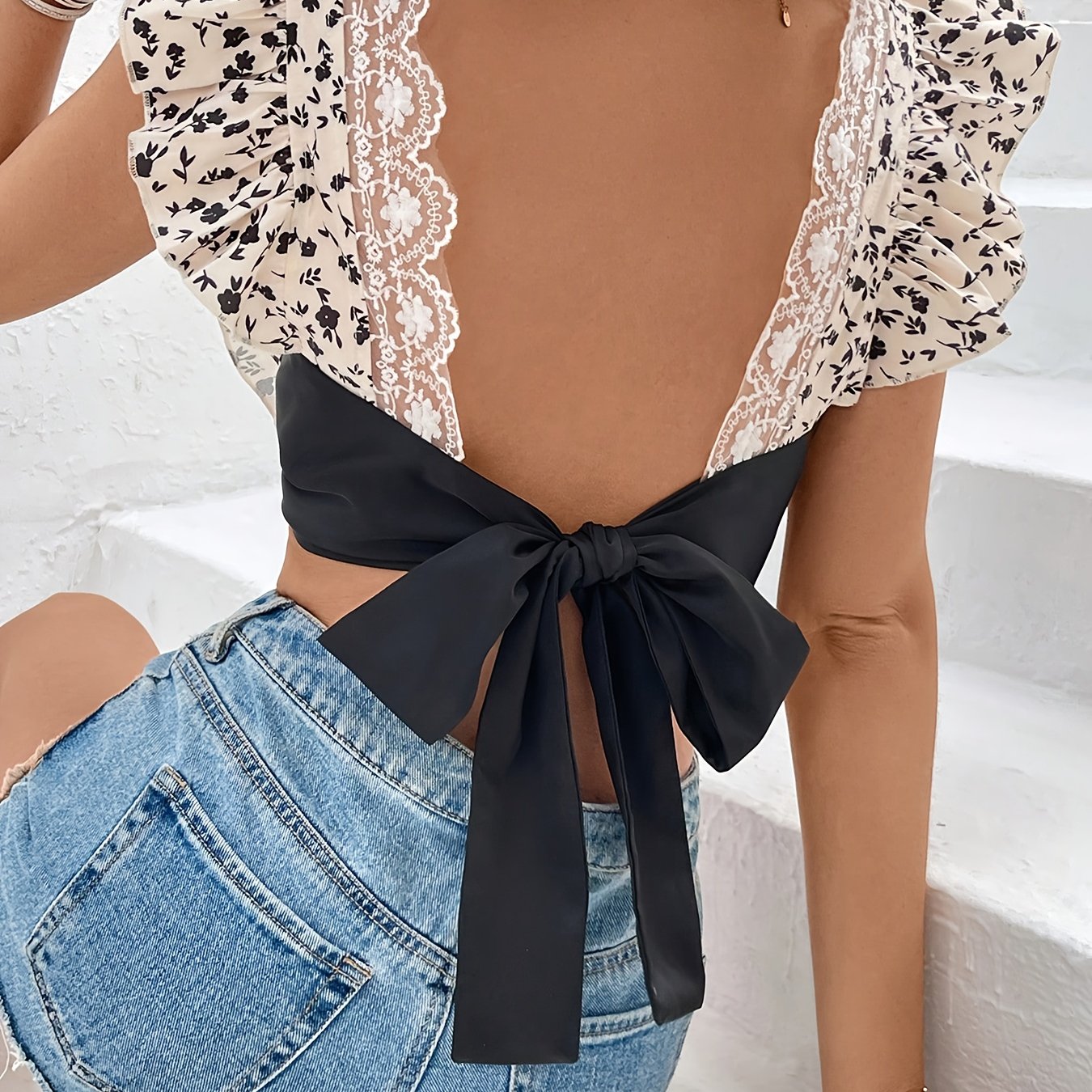 Haut dos nu élégant à imprimé floral pour femme