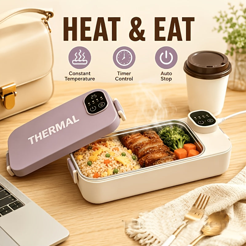 Boîte à déjeuner chauffante, Chauffe-repas, Réglable de 30 à 80°C, Chauffage rapide, Chargement USB, Grande capacité de 900 ml, Acier inoxydable 304, Portable et amovible, Affichage de la puissance, Fonction minuterie, pour camion, bureau, pique-nique de camping, Boîte bento chauffante, Cadeau de