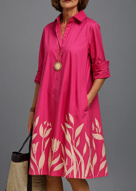 Chemise femme à manches longues, couleur unie, robe mi-longue simple